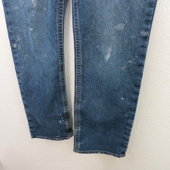 Ariat Rebar M4 Relaxed Bootcut Distressed Denim Blue Jeans Pants Mens size 38x34 - Picture 4 of 8